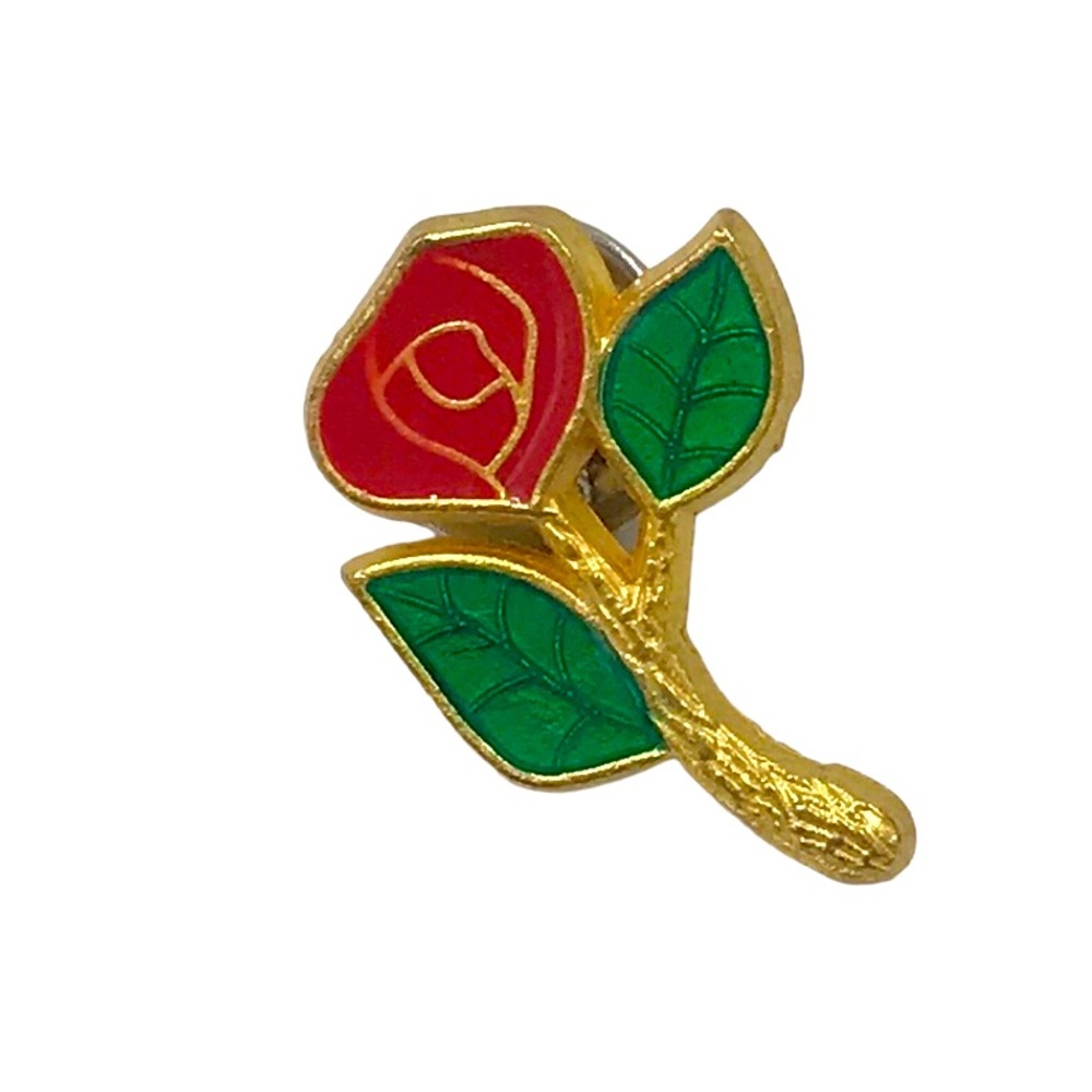 Gold Tone Rose Enamel Lapel Pin